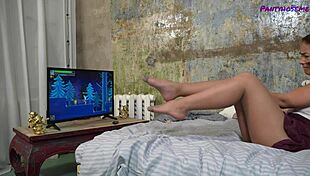 Mia Loves Sheer Tights on Legs Teasing