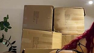 Red-Haired Teen Beauty Dances Striptease and Prepares Machine