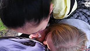 outdoor double blowjob stirs deep emotions in car trunk