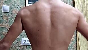 Skinny boy flexes after study, so flexible and muscular 💪