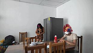 Latina Housemaid Touches Body Sensually, Flirts with Dildo, Feeds Blind Man