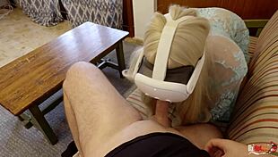 Stepson intensely fucks stepmom while she masturbates in VR glasses and cums in her ass