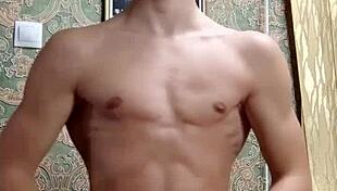 Skinny boy flexes after study, so flexible and muscular 💪