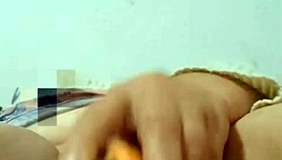 Grandma shares her carrot in the cozy bedroom