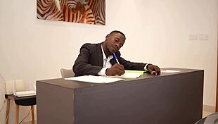 When the boss is out, the ebony gets her big ass fucked by long dick in the office