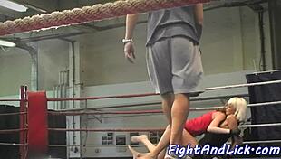 European babes wrestle in lesbian action