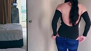 Pretty Asian ladyboy strips jeans, shows big boobs 😏