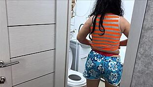 stepmom in toilet, stepson fucks her anal 😈