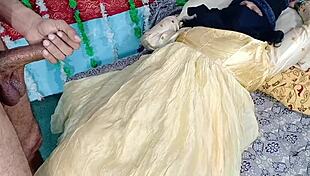 Yellow-dressed desi bride endures intense pussy fucking with big indian cock on ranch wedding