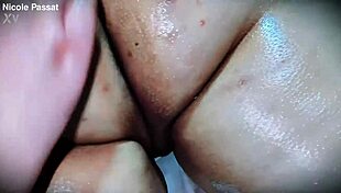 pov nicole gets her thick body and hairy pussy all greased up for fun