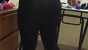 Chubby Maid Flashes Transparent Leggings and Thong in Bold Exhibition