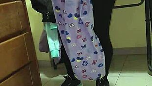 Chubby Maid Flashes Transparent Leggings and Thong in Bold Exhibition