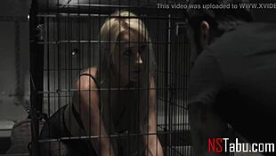Punishing a blonde sex slave for being too horny - misha mynx tommy pistol. Bound in cage, deepthroat and spanking rough.