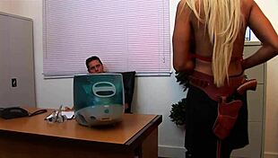 alura in blindfold gag and leash, master controls her in domination scene