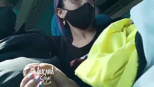 horny girlfriend gives him oral sex on a bus to bogota