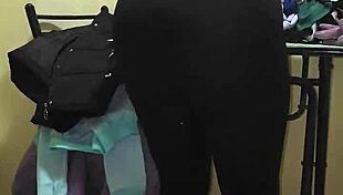 Chubby Maid Flashes Transparent Leggings and Thong in Bold Exhibition