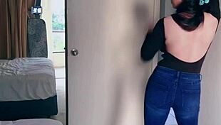 Pretty Asian ladyboy strips jeans, shows big boobs 😏