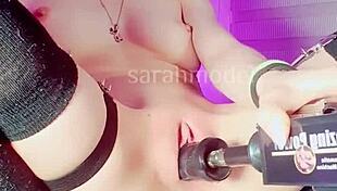 Sarah model displays her perfect vagina as she plays with her sex machine in detail