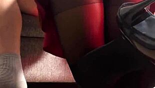 Young redhead in short skirt and stockings filmed on mobile 4k