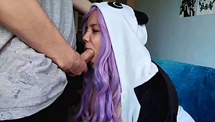 Is this cute purple-haired girl delighted with my penis?