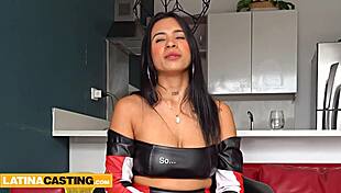 Inked Bubble Butt Latina Dancer Grasping Onto Agents Big Meat Pole