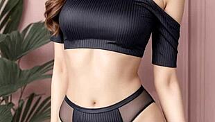 Cute kawaii japanese lingerie models posing barefoot