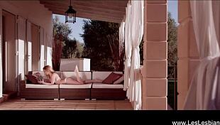 Absolutely fabulous beautiful lesbian lovers bathing and kissing in pool