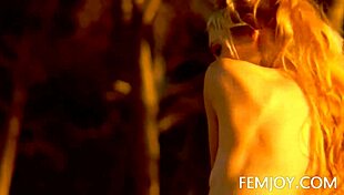 Corinna Poses Nude Busty Blonde Teen Body at Sunset