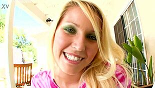 Vanessa Cage's blue eyes shine during big cock POV blowjob and cum swallow!