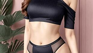 Cute kawaii japanese lingerie models posing barefoot