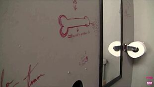 A cock from a hole in the wall cums in the mouth of beautiful riley