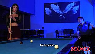 I watch Salome Gil learn to handle the pool stick passionately by the poolside