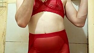 Crossdresser In Lingerie Showing Dick