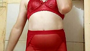 Crossdresser In Lingerie Showing Dick