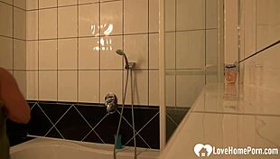 amazing brunette lets her man record her shower