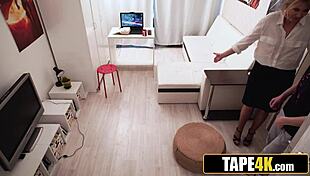 Hot blonde mature tutor blackmailed into satisfying student desires 😏