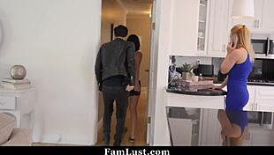 enjoying my biker boyfriend under the table while stepmom watches - famlust