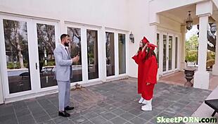 Watch these graduate teens seduce the hot dilf with seduction and taboo sex!