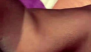 Giving Hubby Footjob in Black Reinforced Toe Stockings