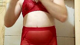 Crossdresser In Lingerie Showing Dick