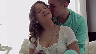 Two hung studs fuck horny brunette teen 18+ in hot threesome 😈