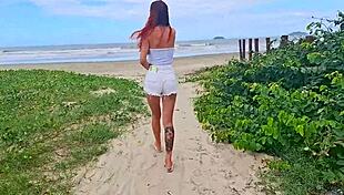 Risky Street Handjob Caught by Beautiful Redhead in Public