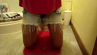 she wets herself while masturbating with dildo in bedroom