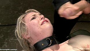Blonde trainee ass gaped and toyed in rough bondage session.