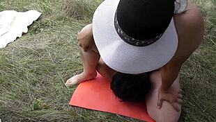 hairy mature lady facesits and pees outdoors casually