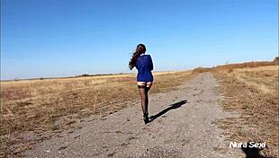 leggy brunette shows off her body