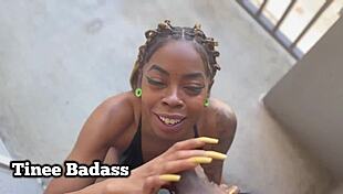 On public balcony, Tinee Badass receives rimjob before getting POUNDED