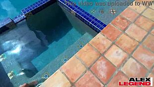 Brunette milf shay sight gets a wet orgasm beside the pool.