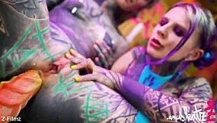 Two Tattooed Lesbians Engage in Play with Large Toys, Achieving Genuine Peaks