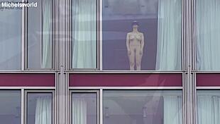 business slave wife goes braless and downblouse in public, flashing her saggy tits outdoors.